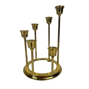 Brass Tiered 6-Cup Candelabra Circular Base Staggered Taper Candle Holder 8.5"